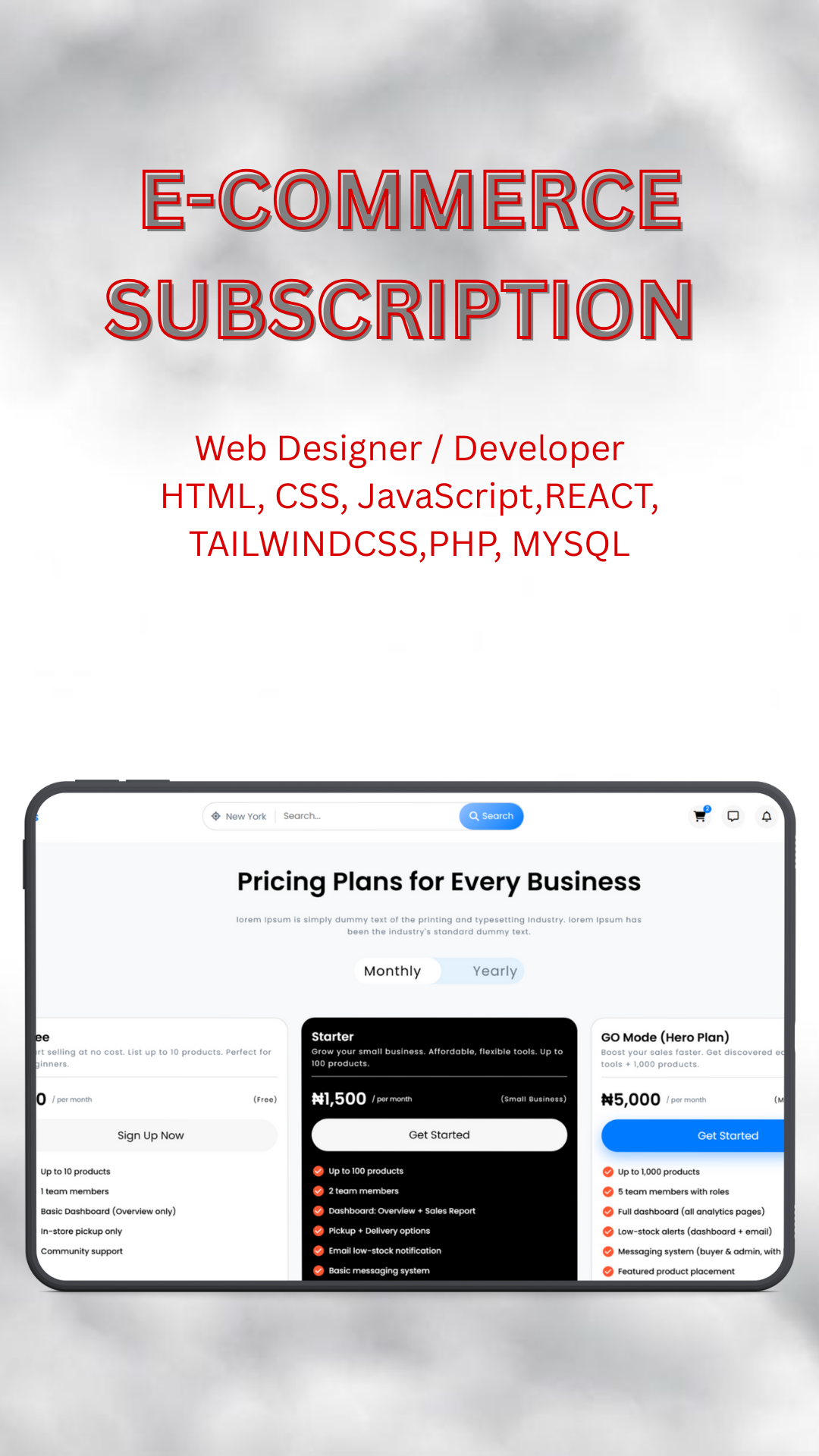 Tablet Pricing Plan UI – Modern & Clean Pricing Page clean design frontend developer html css js modern ui pricing page pricing plan pricing table tablet mockup ui design web design