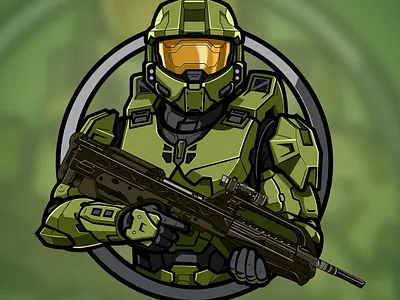 Halo Master Chief Mascot Logo Design with Banner artwork banner character character design character illustration design digital art graphic design halo illustration logo design mascot mascot logo mascot logo design master chief