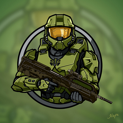 Halo Master Chief Mascot Logo Design with Banner artwork banner character character design character illustration design digital art graphic design halo illustration logo design mascot mascot logo mascot logo design master chief