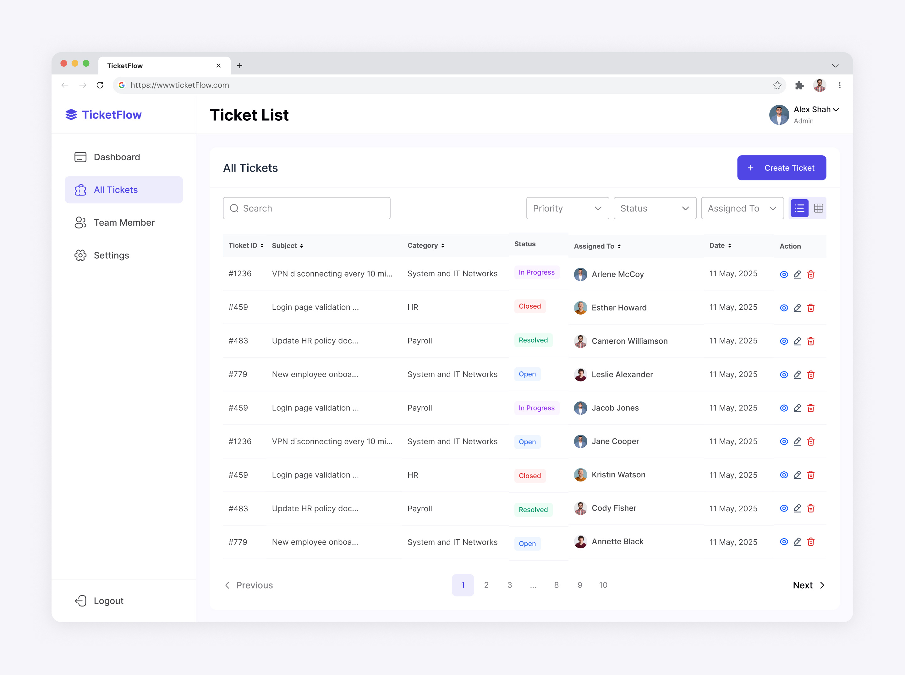 Ticket List 3d admin dashboard blue dashboad branding design graphic design listing view logo minimal dashboad moden dashboad table ticket list ui ux website