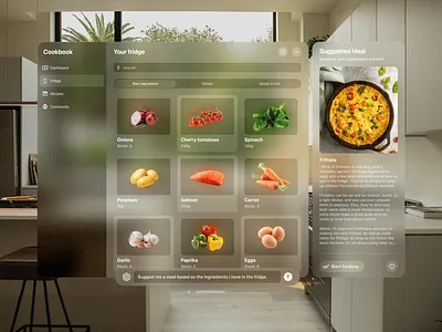 Vision Pro Cooking - Day #7 of Spatial Design Week app app design cooking app food app mobile screen ui uxdesign vision pro vr app xr