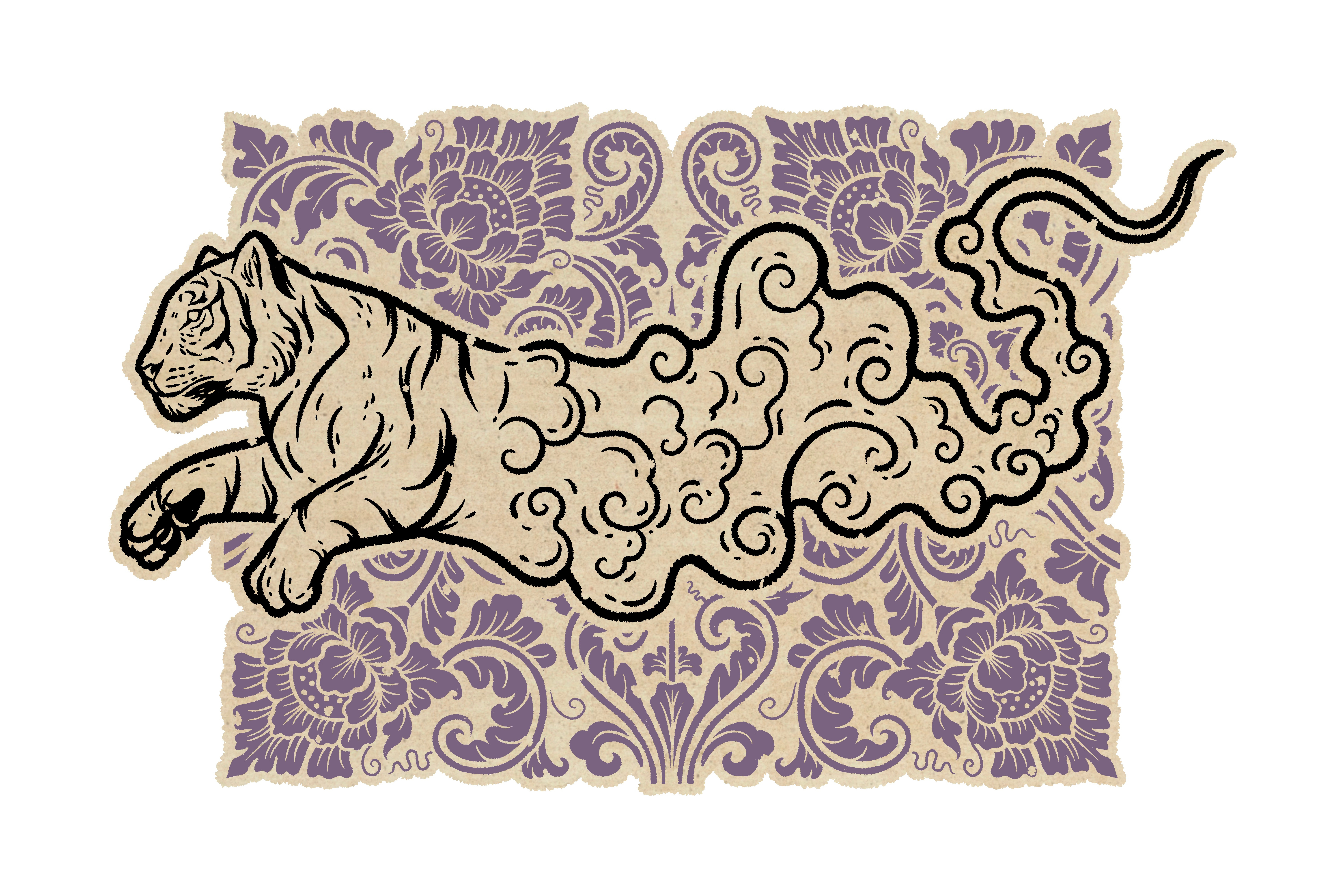 The Extinction of Samongs animal asia bali black culture digital illustration drawing hand drawn illustration indonesia monochrome ornaments painting pattern purple tiger