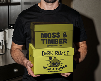 MOSS & TIMBER PACKAGING bold brand identity brand identity design branding character coffee design fun illustration logo logo design mascot minimal modern nature packaging playful tree