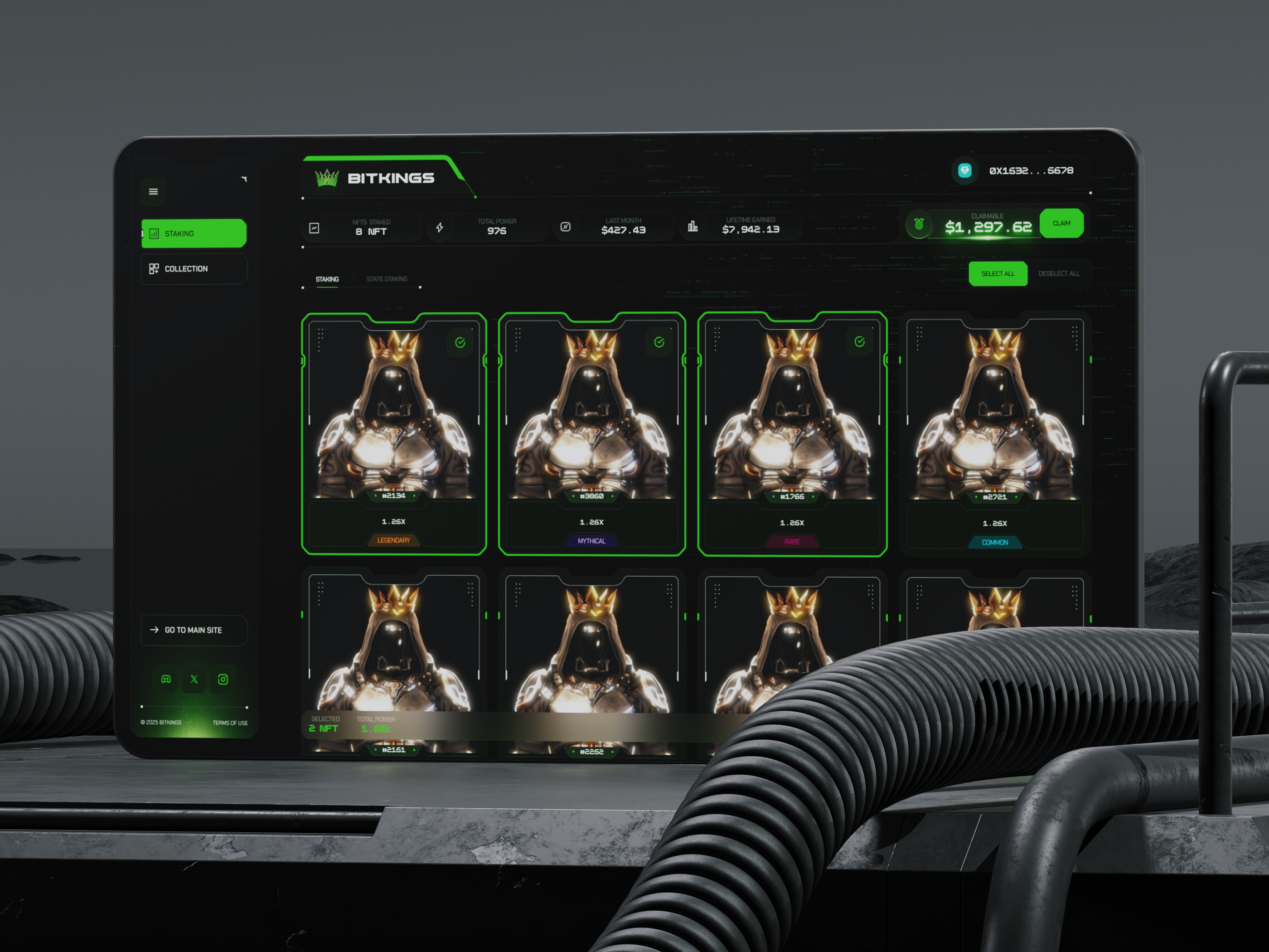 Bitkings Staking Dashboard Design animate bitcoin bitkings blender coin crypto dark dashborad futuristic interaction mint solana staking ui uidesign web3 webdesign website