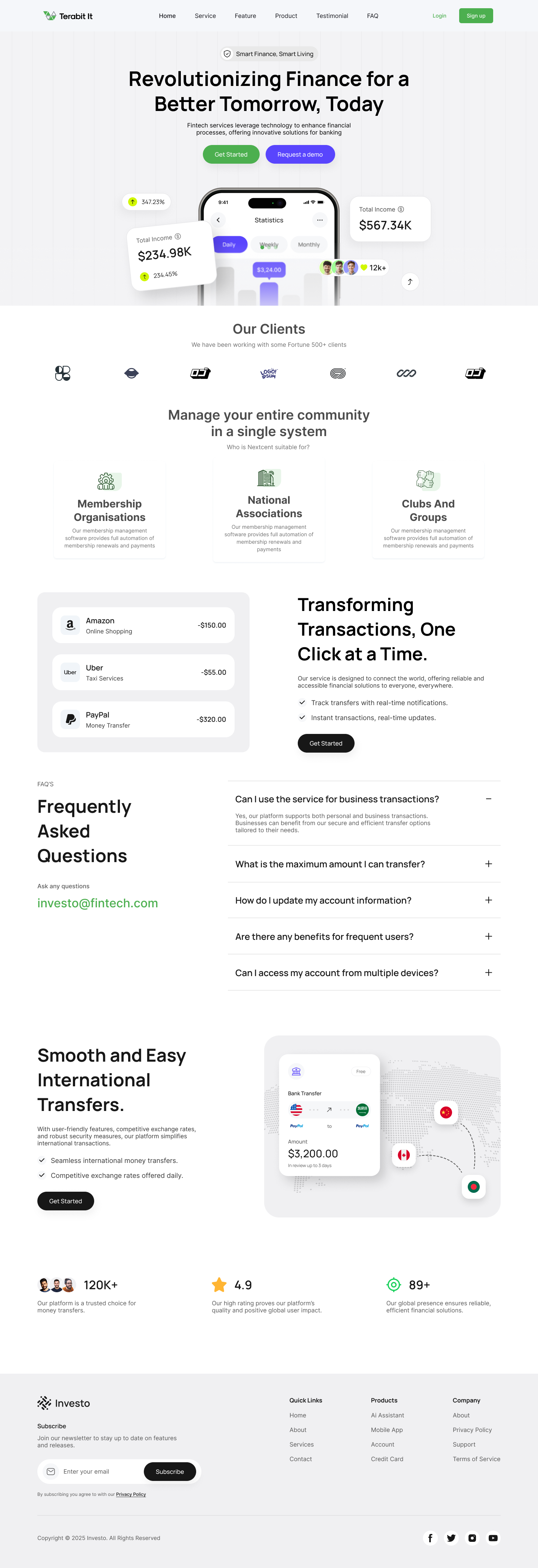 Fintech Landing Page animation designing finance fintech graphic design landing page stats stocks ui ui ux ux web app web design web page website