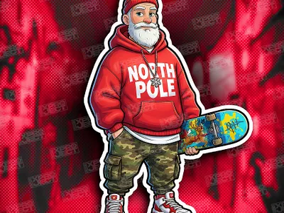 🎅 "SANTA SKATER" | A Santa a Day | 003/012 christmas character christmas streetwear cool santa art festive urban art graffiti style hip hop santa holiday illustration modern santa claus north pole hoodie santa skater santa urbano skateboard santa street art christmas trendy holiday design urban santa
