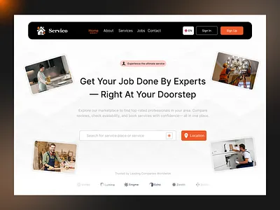 🚀 Introducing Servico — Your Go-To Platform for Trusted Home Se booking platform cleaning service electrician handyman hero section home services landing page minimal design modern ui on demand services plumber service booking service marketplace service website ui design ux design web design