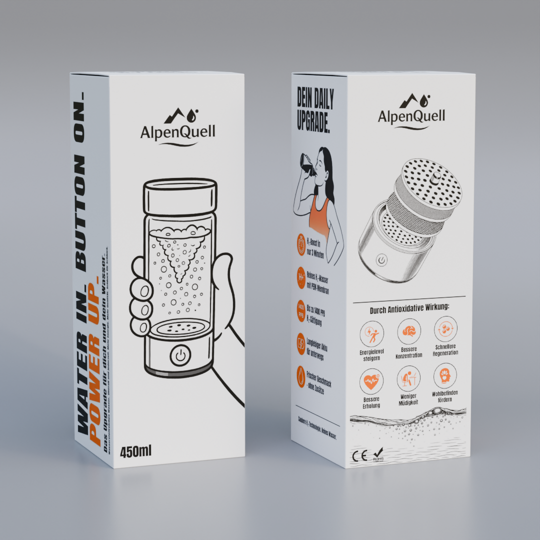 New Packaging Design Project – AlpenQuell Hydrogen Water Bottle artwork box design brand identity branding consumer packaging creative design custom packaging dieline graphic design health product hydrogen bottle illustration label minimal design modern design packaging packaging design print design product packaging retail packaging