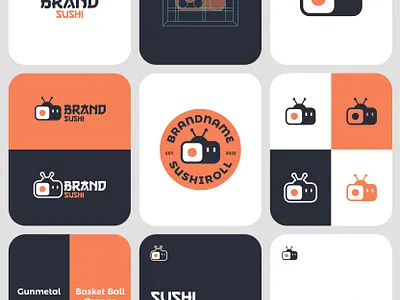 Sushi TV Robot Exclusive Logo Design for Sale by Anhdodes anhdodes branding channel cuisine design food icon japanese logo logo design logodesign logomark maki robot roll sushi symbol tv