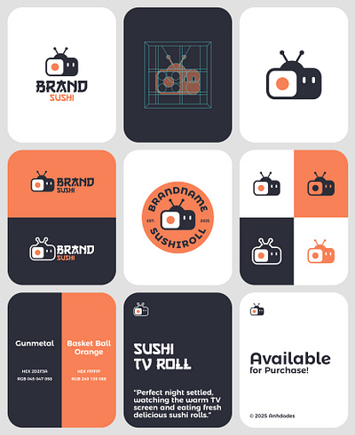 Sushi TV Robot Exclusive Logo Design for Sale by Anhdodes anhdodes branding channel cuisine design food icon japanese logo logo design logodesign logomark maki robot roll sushi symbol tv