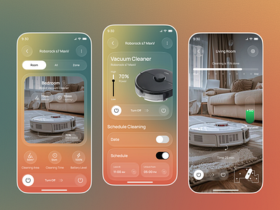 Smart Robot Vacuum Mobile iOS App ai home assistant app ai mobile app app design app design template automation system app home cleaning app interactive design ios mobile app mobile design robot cleaner app smart home smart home app smart home automation app smart robot vacuum app smarthome app system