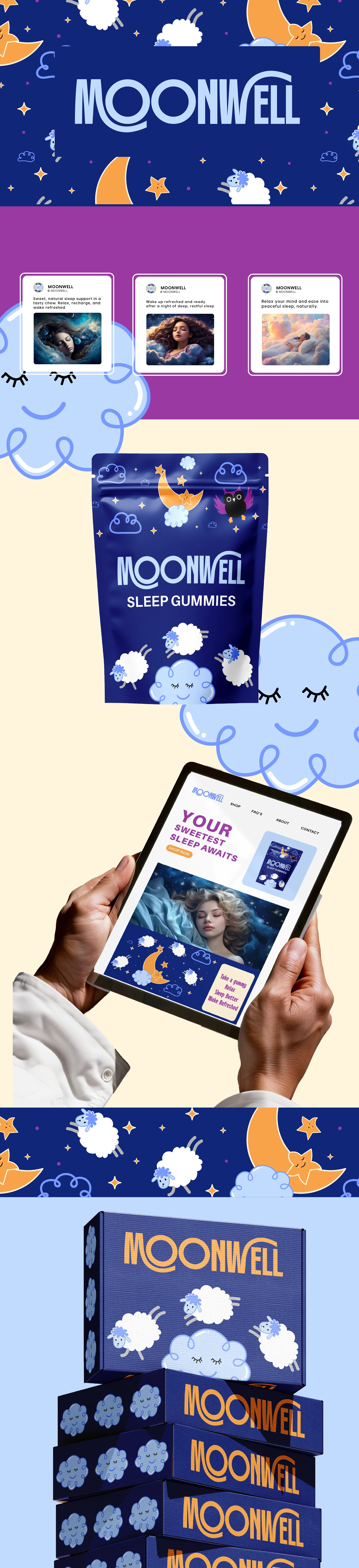 MOONWELL Sleeping Gummy branding design food graphic design illustration label design logo packaging design product design sleeping gummy visual identity