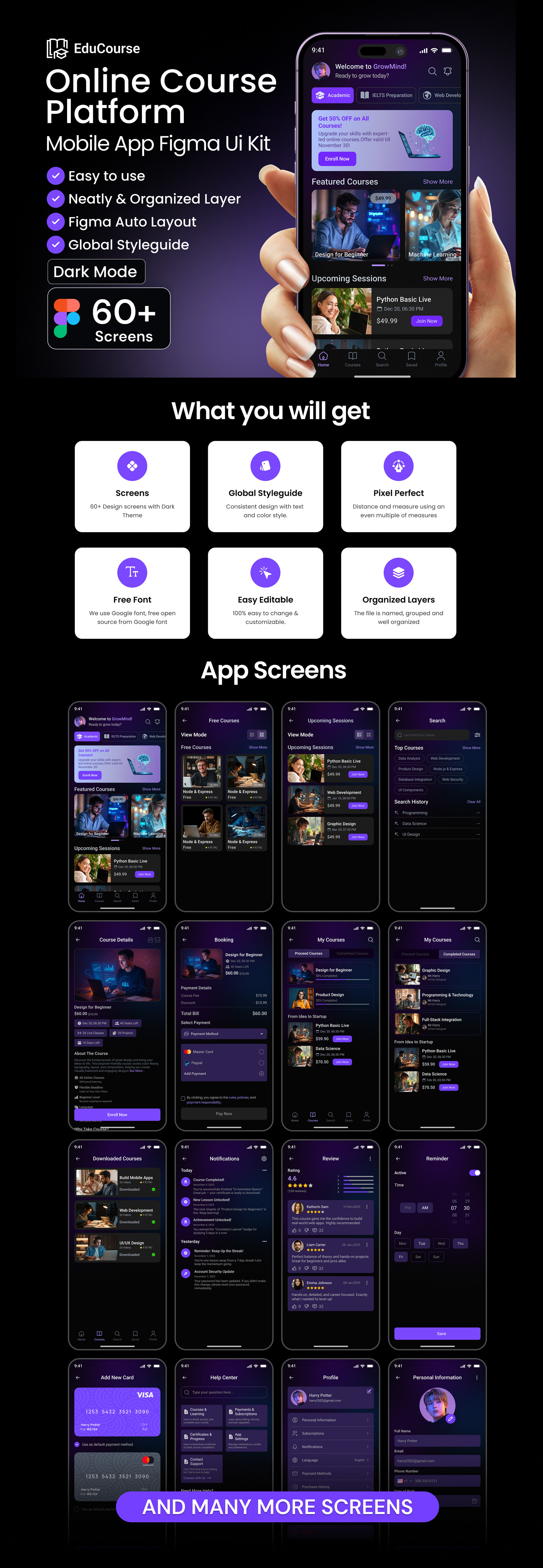 EduCourse Mobile App Figma Ui Kit app design design figma mobile app ui uiux user experience