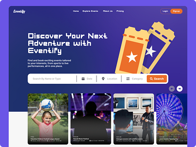 Eventify - Events Booking Website bookinng cenima event events booking gold landing page music palestinian purple sport ticket web design website