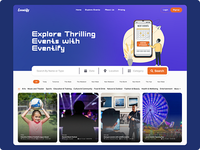 Eventify - Events Booking Website booking event booking eventify events filters gold purple search web design website yellow