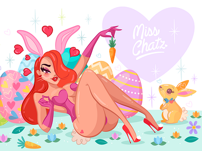 Bunny Hops PinUp babe bunny character design cute easter eggs illustration pinup rabbit sexy vixen woman