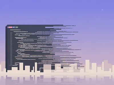 Digital Transformation: Code to City art commission coding digital transformation illustration infrastructure landscape illustration pixel art saas software engineering tech art vector web