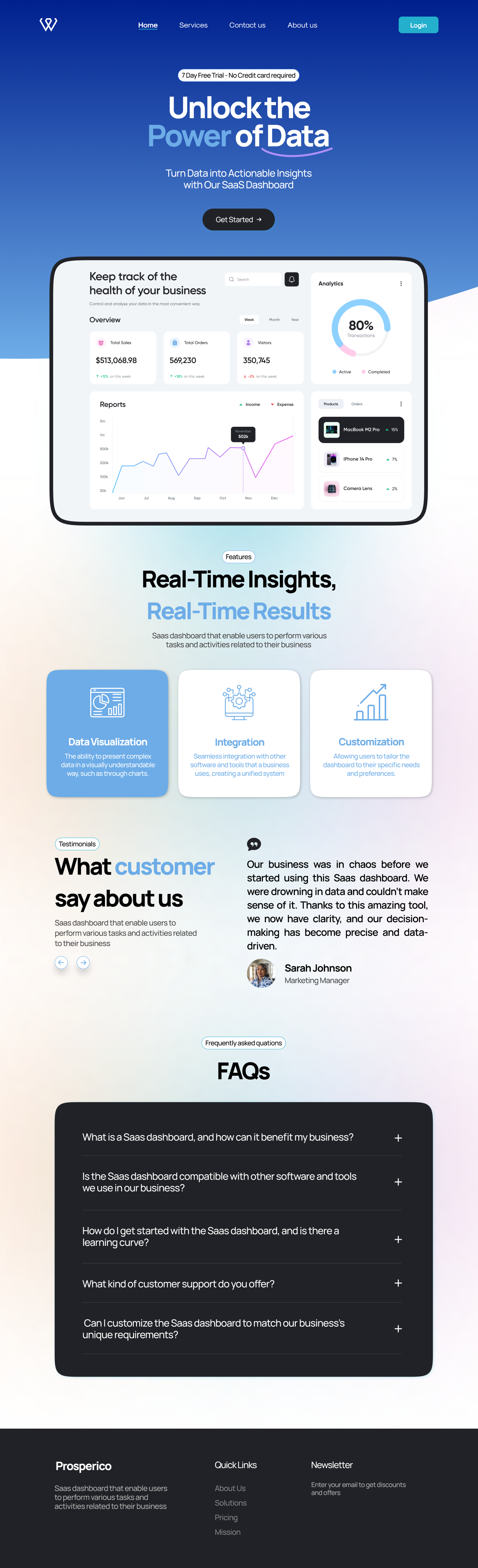 Prosperico SAAS Landing Page appconcept cleanui conversiondesign dashboardui dataanalytics designinspiration digitalproduct dribbble gradientui interfaceinspiration landingpagedesign modernui productdesign saasdesign saaslandingpage techlandingpage uiuxdesign uxinspiration webappdesign webdesign