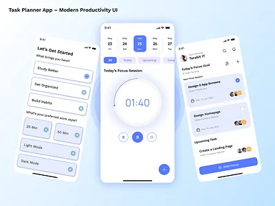 Task Planner App appconcept appdesign cleanui dailyui designinspiration digitaldesign dribbble focusapp interactiondesign minimaldesign mobileappdesign modernui productivityapp productivityui studymotivation taskplanner timermanager uidesign uiuxdesign workmanagement