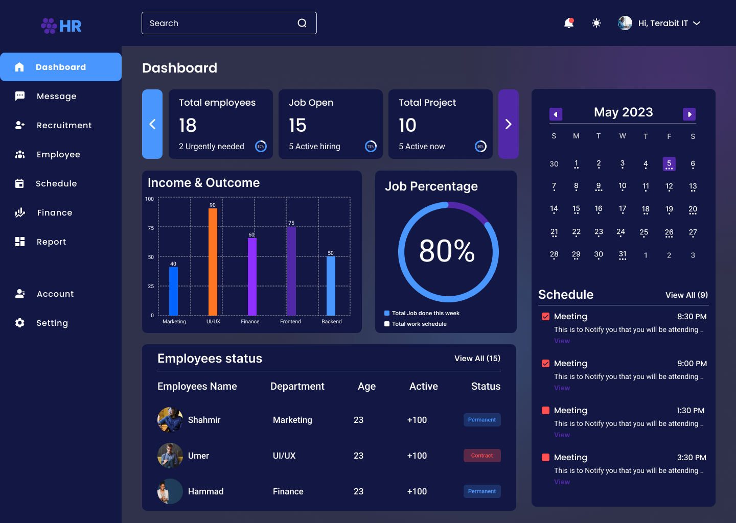 HR Dashboard analyticsdashboard darkthemeui dashboarddesign datavisualization designinspiration enterpriseui hrdashboard hrsoftware modernui productdesign saasdesign uidesign uiuxdesign uxinspiration webappdesign