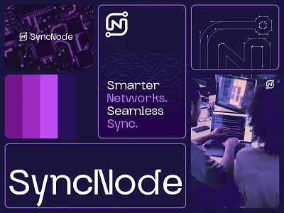 Logo Design for a Tech Networking & Automation Brand - SyncNode automation brand identity branding cloud computing crypto cybersecurity data futuristic iot logo logo design minimal network networking node purple tech technology web3 workflow