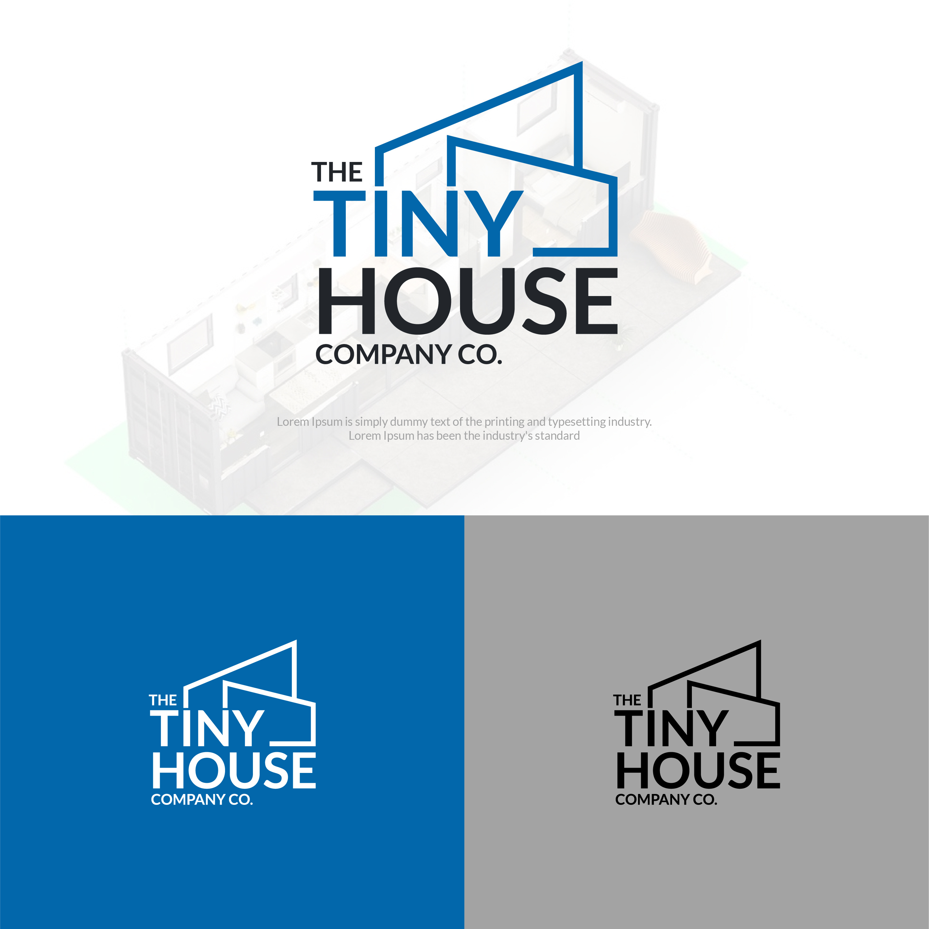 Logo Design for The Tiny House Company Co. architecture logo blue house logo bold typography design brand identity clean branding compact living brand construction logo cyberavanza geometric logo house outline logo logo design minimalist logo modern logo design professional logo real estate branding tiny house logo visual identity