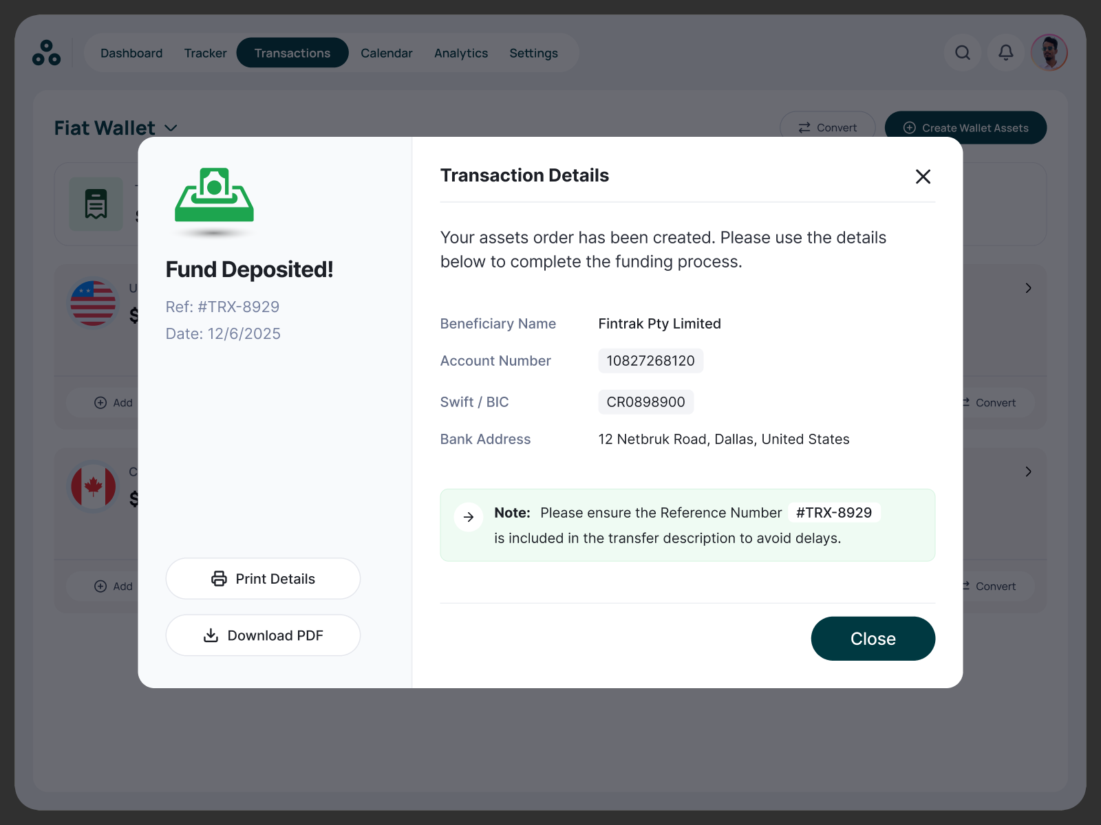 Finance Dashboard - Fund Deposit admin dashboard banking ui clean ui component design dashboard dashboard design design system finance app fintech interaction design minimal ui modal design payment flow product design saas startup transaction wallet app web design webapp