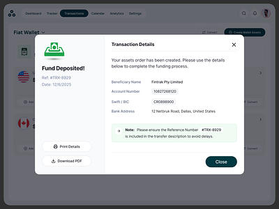 Finance Dashboard - Fund Deposit admin dashboard banking ui clean ui component design dashboard dashboard design design system finance app fintech interaction design minimal ui modal design payment flow product design saas startup transaction wallet app web design webapp