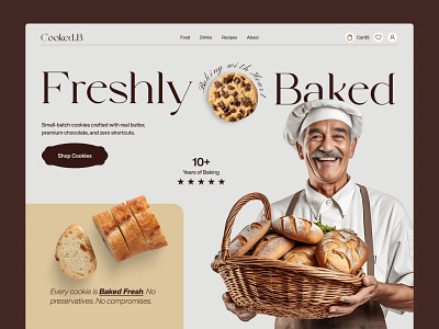 Freshly Baked Cooked.B eCommerce Concept Website baked food bakery branding cookedb cookies cooking website ecommerce ecommerce development food website hero section home landing page logo design mobile app modern branding pastery tech techwitpro web uiux website