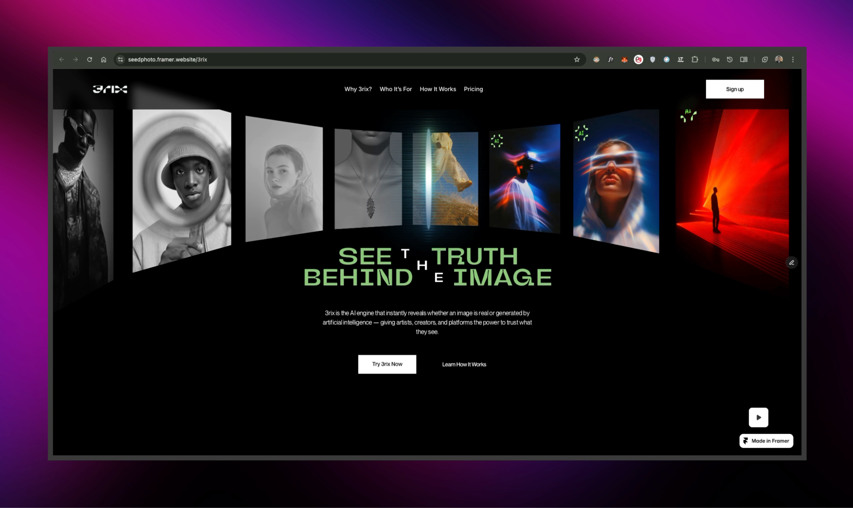 New UI project for 3rix ai animation framer ui unicorn ux webgl