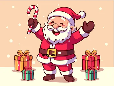 Santa Claus Holding Candy Cane and Gifts background cartoon celebration character cheerful christmas decorative festival festive fun gift greeting holiday nativity present saint santa seasons sinterklaas tradition