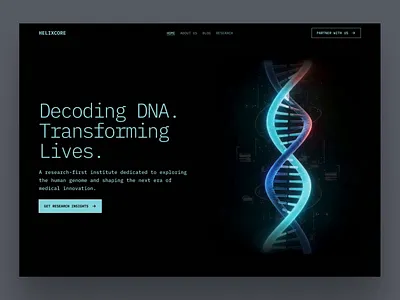 DNA Research Institute Hero UI (3D Animation) 3d 3d animation biotech branding dark mode design dna futuristic genomics health care hero section illustration landing page medical modern ui research ui ux web design website