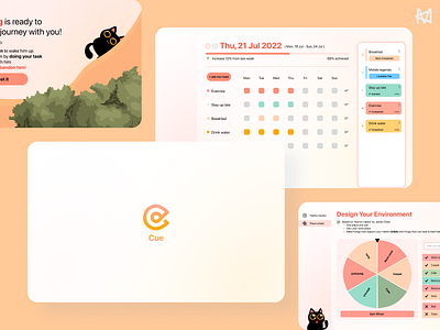 Cue - Building Habit App branding cat design digital graphic design habit illustration productive tracker trend ui ux wheel