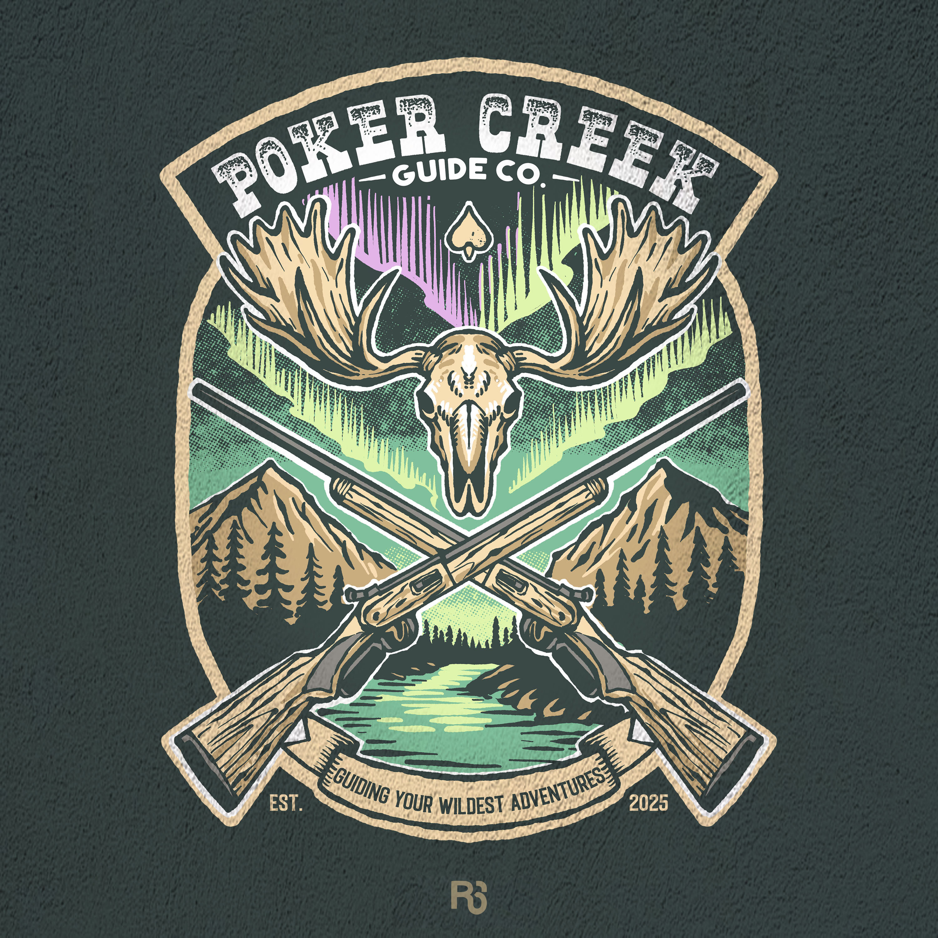 Poker Creek Guide co adventure apparel branding creek design graphic design illustration mountain poker retro t shirt vector vintage
