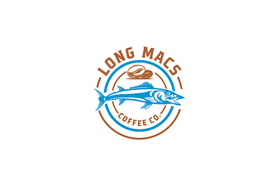 Long Macs - Coffee Co. atlantic mackerel beans branding cafe caffein coffee coffee shop customlogo fishfood graphic design healthyeating logo logodesign logogram mackerel mackerellove pacific mackerel seafoodlover spanish mackerel