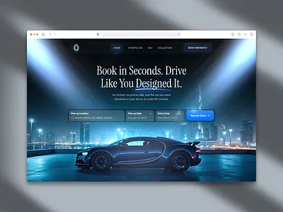 Supercar Rental Dubai - Hero Concept airbnb blues booking bugatti car rental cars dark ui glow hero concept lambo mercedes supercar ui ux web3