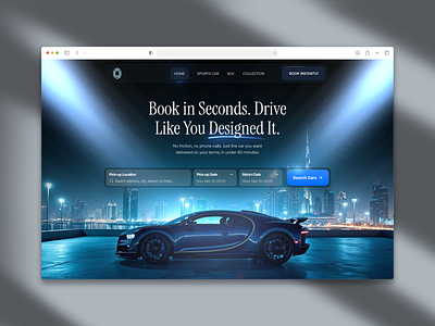 Supercar Rental Dubai - Hero Concept airbnb blues booking bugatti car rental cars dark ui glow hero concept lambo mercedes supercar ui ux web3