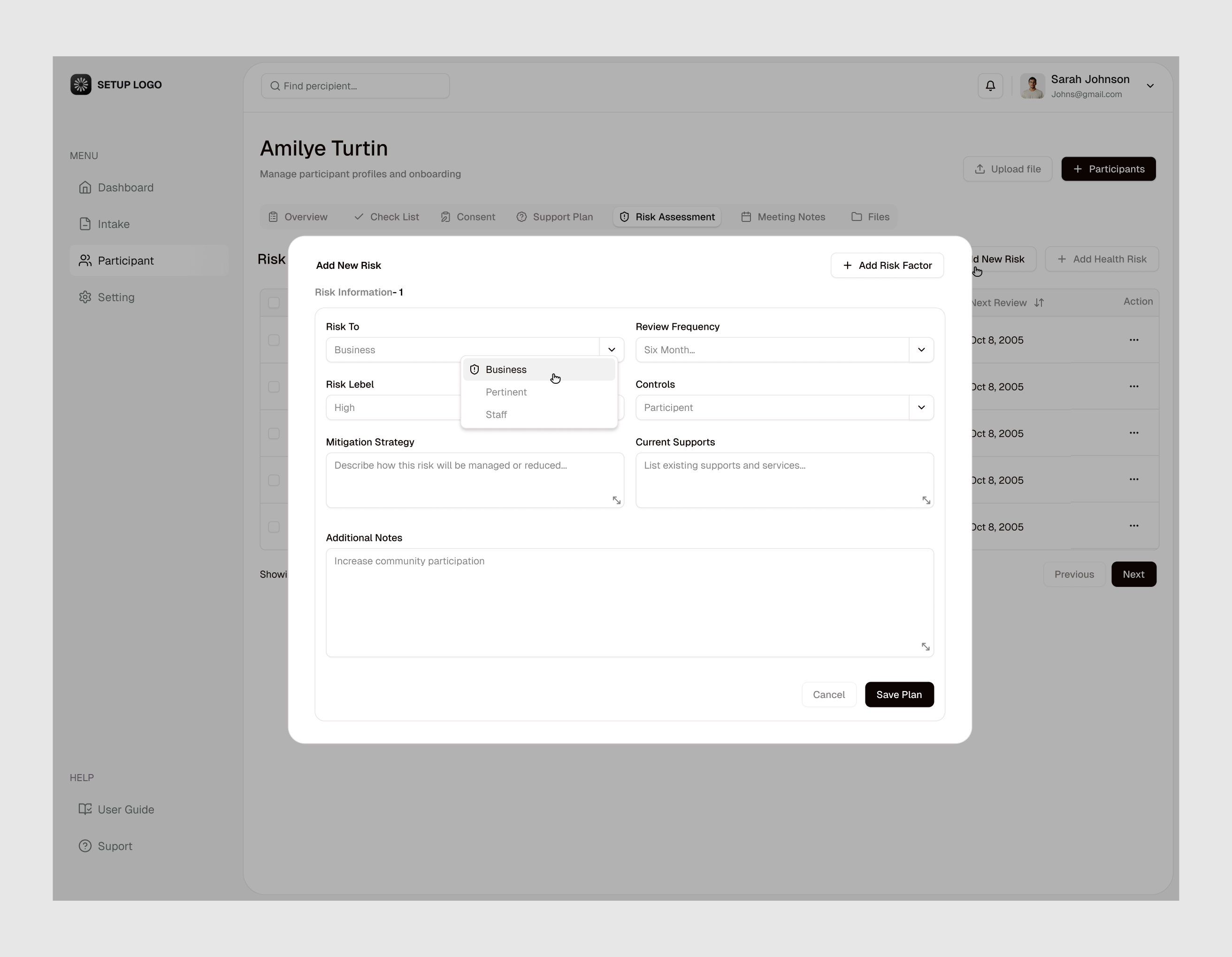 Modal - Add New Risk activities clean modals inputs minimal modal add new risk modal ui modals popup modal popup ui popup window ux