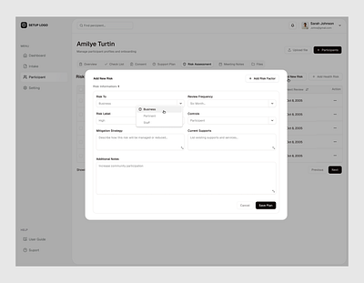 Modal - Add New Risk activities clean modals inputs minimal modal add new risk modal ui modals popup modal popup ui popup window ux