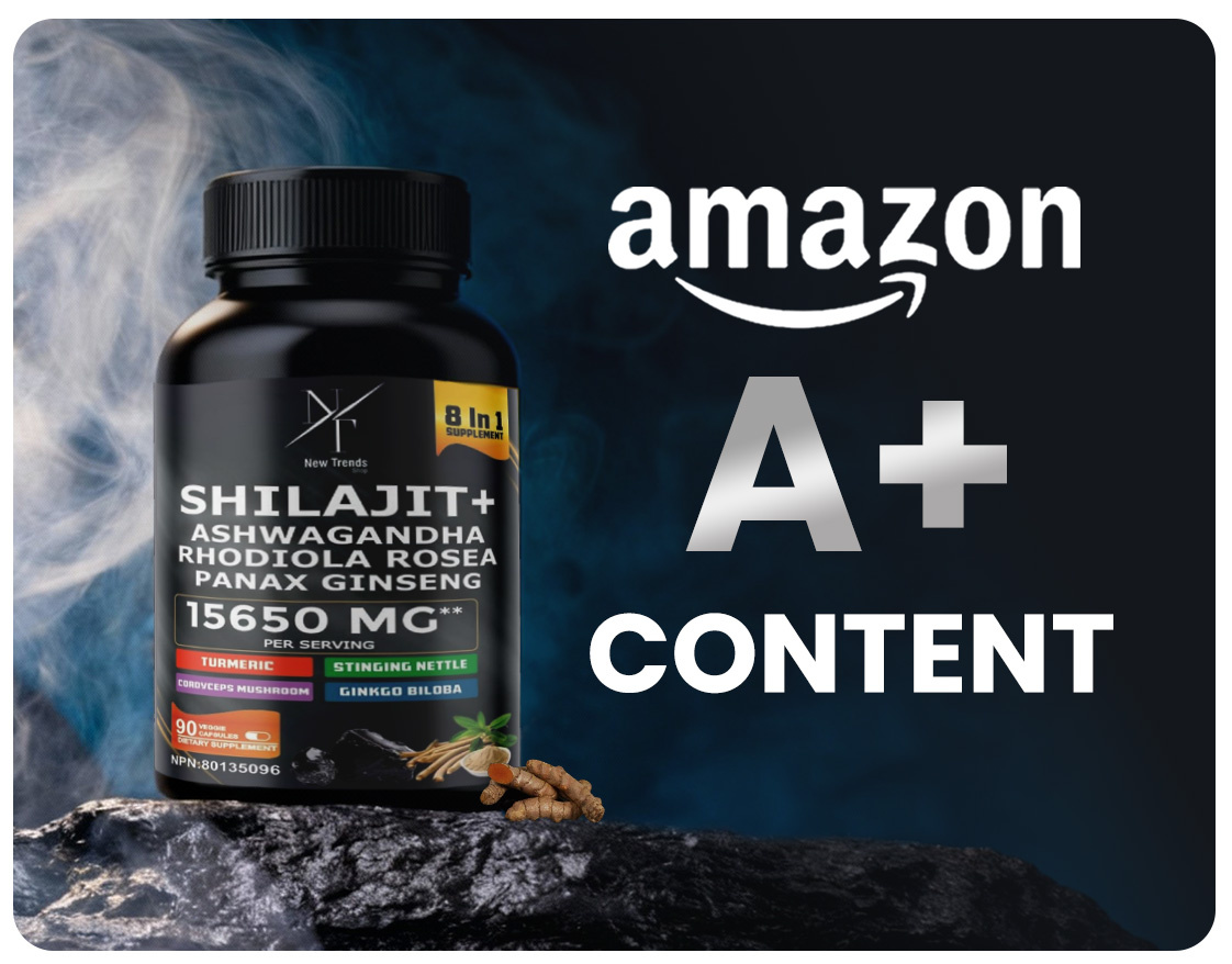Amazon A+ Content Design – Shilajit Capsules Supplement a plus content amazon a content amazon listing design branding creative design graphic design logo packaging design product branding product design shilajit design supplement design wellness product