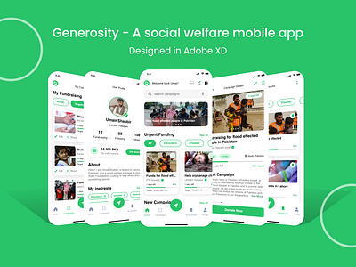 Generosity - A Social Welfare Mobile App app design ios mobile app mobile app mobile app design social welfare social welfare mobile app ui