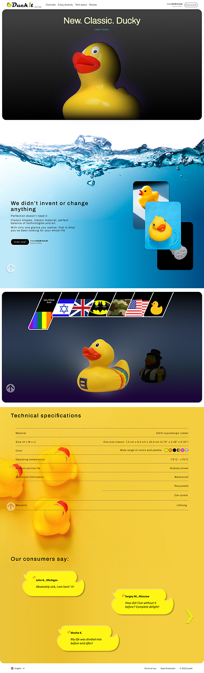 Funny landing as study project on UX/UI course design ducks figma graphic design hero illustration landing micointeractions prototyping ui vector web design