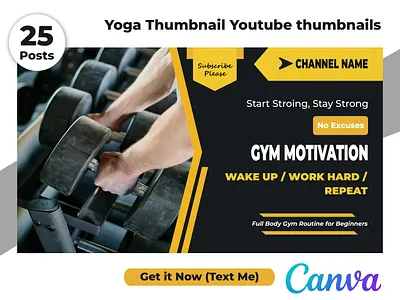 Clean Yoga Fitness Gym YouTube Thumbnail Design Bundle branding canva clean creator design digital editable exercise fitness gym layout modern simple template thumbnail training wellness workout yoga youtube