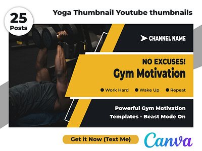 Clean Yoga Fitness Gym YouTube Thumbnail Design Bundle branding canva clean creator design digital editable exercise fitness gym layout modern simple template thumbnail training wellness workout yoga youtube