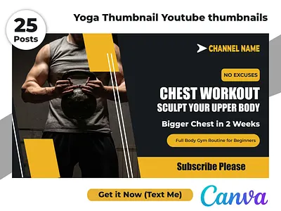 Clean Yoga Fitness Gym YouTube Thumbnail Design Bundle branding canva clean creator design digital editable exercise fitness gym layout modern simple template thumbnail training wellness workout yoga youtube