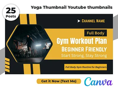 Modern Yoga Fitness Gym YouTube Thumbnail Template Pack canva channel clean creator design digital editable exercise fitness gym layout modern simple template thumbnail training wellness workout yoga youtube