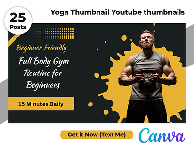 Yoga Fitness Gym YouTube Thumbnail Pack for Creators branding canva channel creator design digital editable exercise fitness gym healthy modern simple template thumbnail training wellness workout yoga youtube