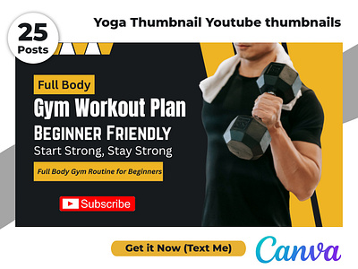 Yoga Fitness Gym YouTube Thumbnail Pack for Creators branding canva channel creator design digital editable exercise fitness gym healthy modern simple template thumbnail training wellness workout yoga youtube