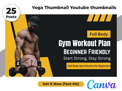 Editable Yoga Fitness Gym YouTube Thumbnails for Creators branding canva channel clean creator design digital editable exercise fitness gym modern simple template thumbnail training wellness workout yoga youtube