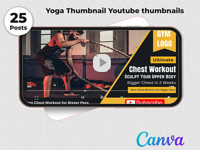 Editable Canva Yoga Fitness Gym YouTube Thumbnail Pack branding canva channel clean creator design digital editable exercise fitness gym modern simple template thumbnail training wellness workout yoga youtube